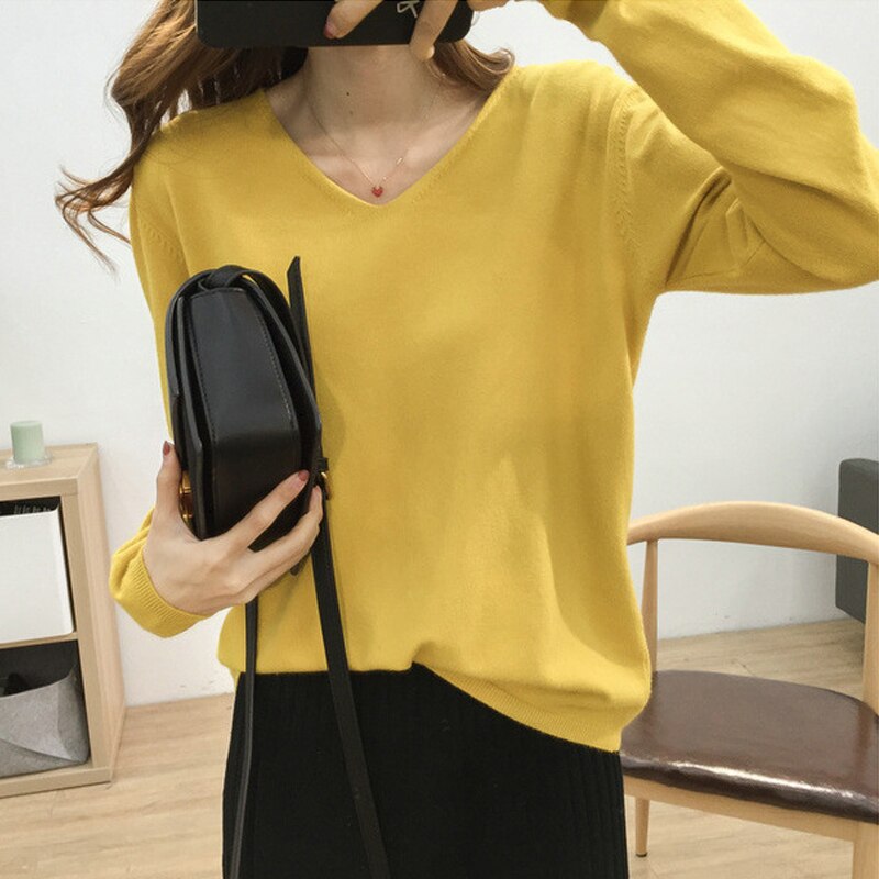 Woman Sweaters V-Neck knit Bottoming Loose Shirt Spring New Oversize Women's Tops Pullover Big Sweater Autumn Korean кардиган