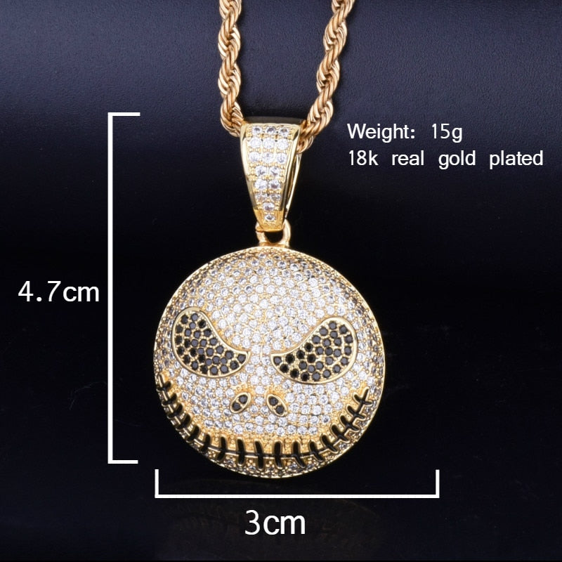 Character Round Face Pendant Necklace Gold Color Cubic Zircon Men&