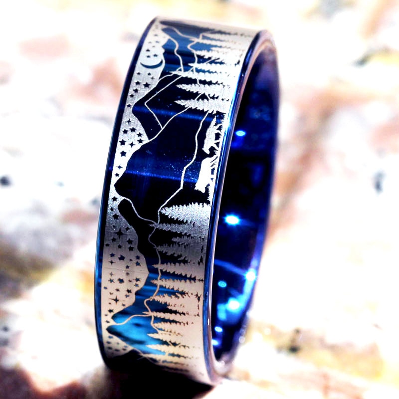 Anniversary Gift Wolf in Night Forest View Rings For Women Men&