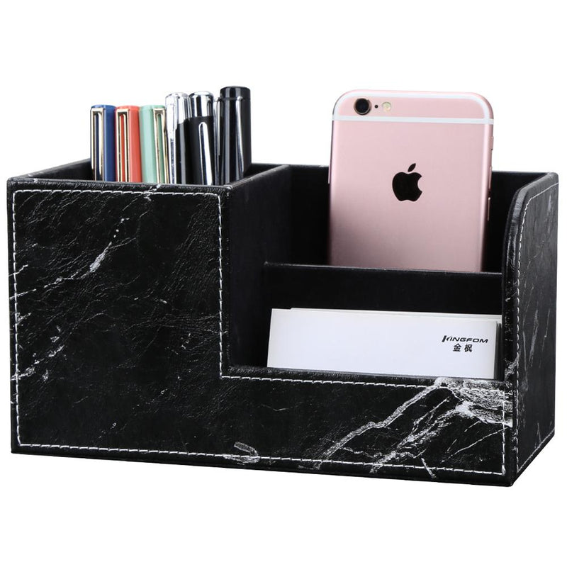 High Grade PU Leather Desk Organizer Wooden Pen Holder Pencil Box Marble Desk Storage Box &amp; Bin Stationery Pen Stand Containers