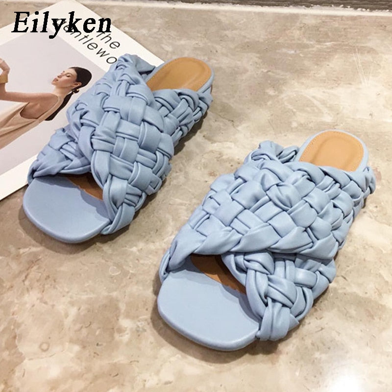 Eilyken 2022 Women Summer Slides High Quality Weave Open Toe Flat Casual Slipper Leisure Sandal Female Beach Flip Flops size 42