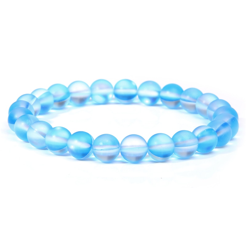 Pulsera con cuentas de piedra lunar de 8mm para Mujeres Hombres Chakra Yoga piedra brillante pulsera con abalorios pulsera hecha a mano joyería