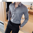 40kg-75kg Small Asian Size Fashion New Mens Shirt Korea Styles Long Sleeve Slim Fit Yellow Green White Casual Social Shirts