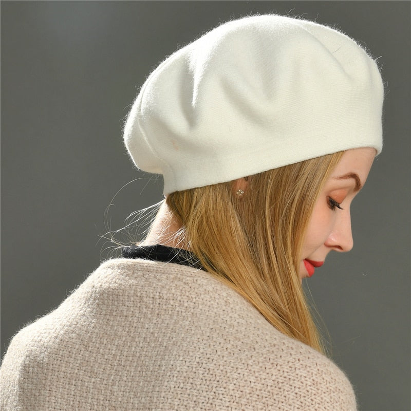 Women Beret Fashion Hat Winter Female Knitted Cotton Wool Hats Spring Brand Girls Wool Solid Color Beret