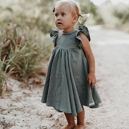 2020 New Summer Baby Girls Dresses European America Toddler Kids Girl Dress Casual Linen Clothing Ruffles Sweet Princess Dress