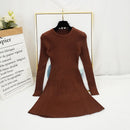 Neue Frauen-Weinlese-Kleid Auutmn Winter-lange Hülsen-dünne A-Linie kurze Pullover-Kleider Eleagnt Damen gestrickte Robe Vestidos Mujer
