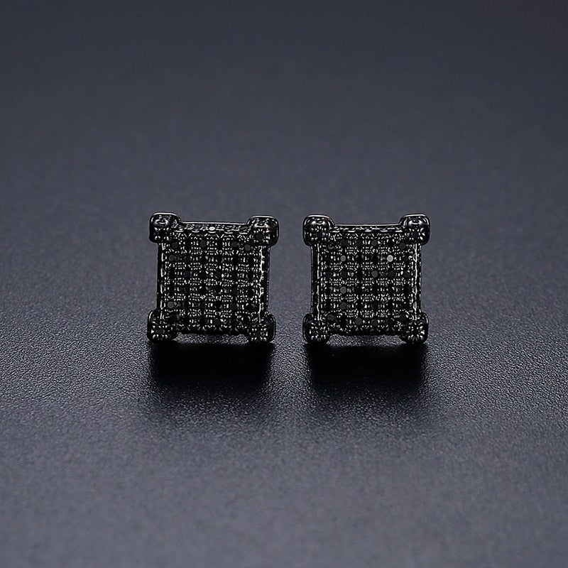 JINSE 10mm Square Cubic Zircon Mens Iced Stud Earring Push Back Black CZ Piercing Crystal Hip Hop Punk Jewelry Christmas Gifts