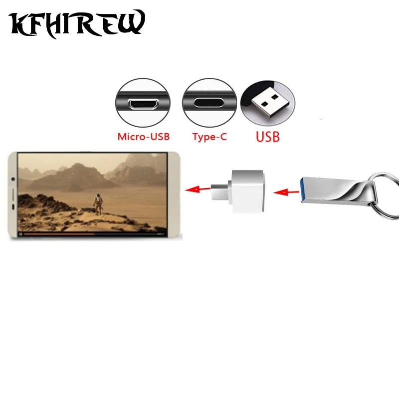 KFHIREW metal Pen Drive 128GB Key USB Stick Flash 64GB Pendrive 32GB cle usb memory 16GB USB Flash Drive 8GB free Type-c adapter