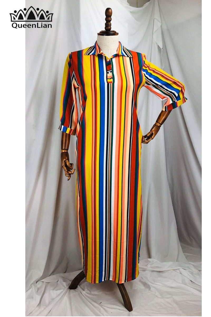 Nuevo vestido de fiesta tradicional Dashiki largo suelto de gasa africana con cuello de camisa a la moda para mujer (CPXF04)