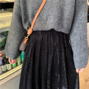 Alien Kitty Elastische Hohe Taille Spitze Röcke Frauen Frühling Herbst 2021 Neue Koreanische Elegante Beiläufige A-Linie Schwarzer Langer Rock Weiblich