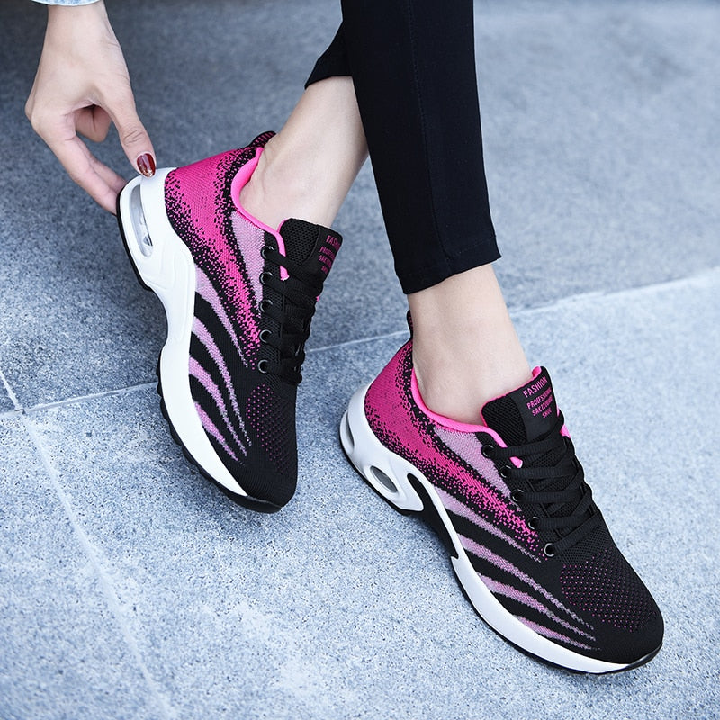 Fashion Ladies Sneakers Breathable Mesh Air Cushion Fitness Outdoor Jogging Shoes Damping Non-slip Casual Women&