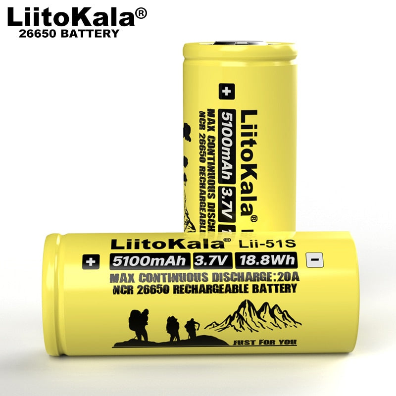 6-30PCS Liitokala LII-51S 26650 20A batería de litio recargable 26650A, 3.7V 5100mA. Adecuado para linterna