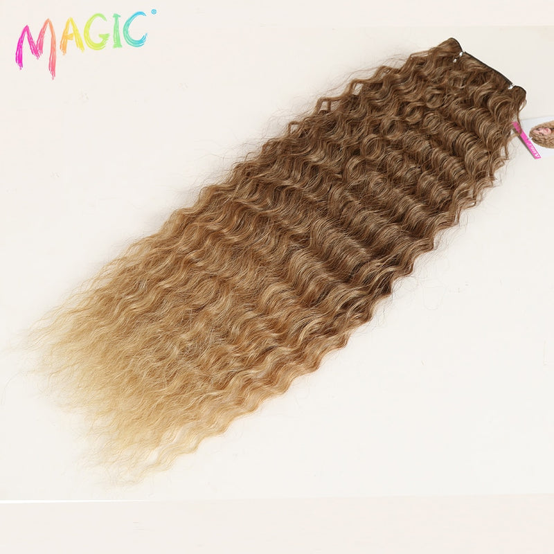 MAGIC Deep Curly Synthetic Hair Weave Deep Wave Hair Bundles 28"30"32"Inches Ombre Color Two Tone Curly Hair Extension 120g