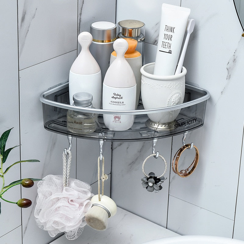 Estante de baño sin perforaciones, organizador de estante de almacenamiento de toallas cosméticas para champú, soporte de esquina de baño, artículos para el hogar, accesorios de baño