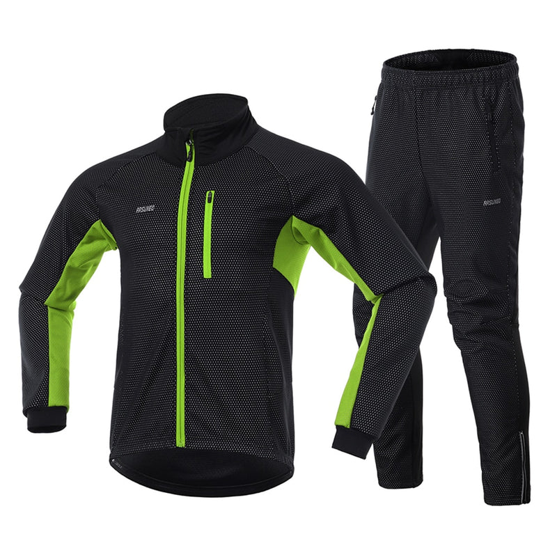 ARSUXEO, chaqueta térmica de invierno para hombre, chaqueta reflectante impermeable a prueba de viento, chaqueta cálida para bicicleta, pantalones MTB, conjuntos de ropa de ciclismo