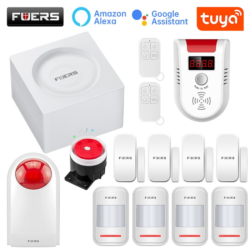 Sistema de alarma FUERS G95 Wifi GSM, alarma de vida inteligente, sistema de alarma de seguridad para el hogar, aplicación Tuya, Alexa, alarma antirrobo para el hogar inteligente de 433MHz