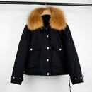 Janveny, chaqueta de plumón de piel auténtica de zorro para mujer, abrigo de plumón de pato blanco 90% holgado corto 2021, prendas de vestir de nieve acolchadas con bolsillos grandes para mujer