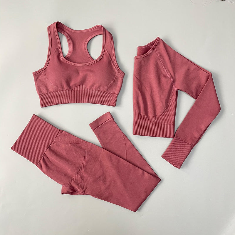 Fitness Frauen Yoga Set Nahtlose Sportbekleidung Workout Sport Leggings+Top+BH Gym Set Frau Gym Kleidung Shorts Sets 2021 HEISS