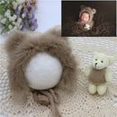 Baby Photography Props  Newborn Photography Hat Bear Doll  Newborn Hat Photography Accessories (1pc Baby Hat and 1pc Bear Doll)