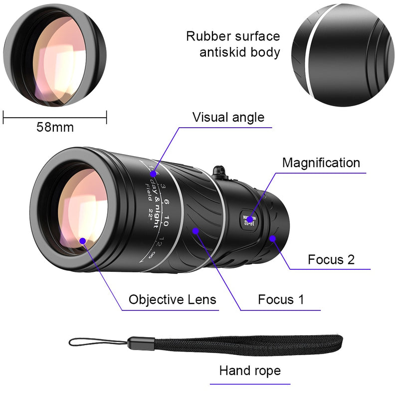 Telescopio Monocular APEXEL profesional 16x52 BAK4 prisma enfoque Zoom lente óptica noche y visión diurna al aire libre Camping turismo