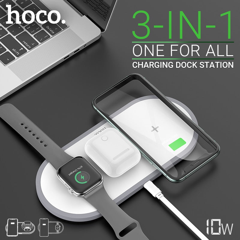 hoco 3 in 1 schnelles kabelloses Ladegerät 5W 7.5W 10W für iPhone Samsung Headset Uhr QI Ladegerät Desktop Dock kabelloses Ladepad