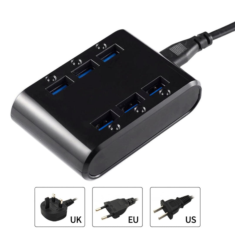 PUJIMAX EU/US/UK Plug 24W 4.8A 6-Ports USB Charger Hub Power Station Mobile Phone Charger for Samsung Huawei LG Iphone Adapter