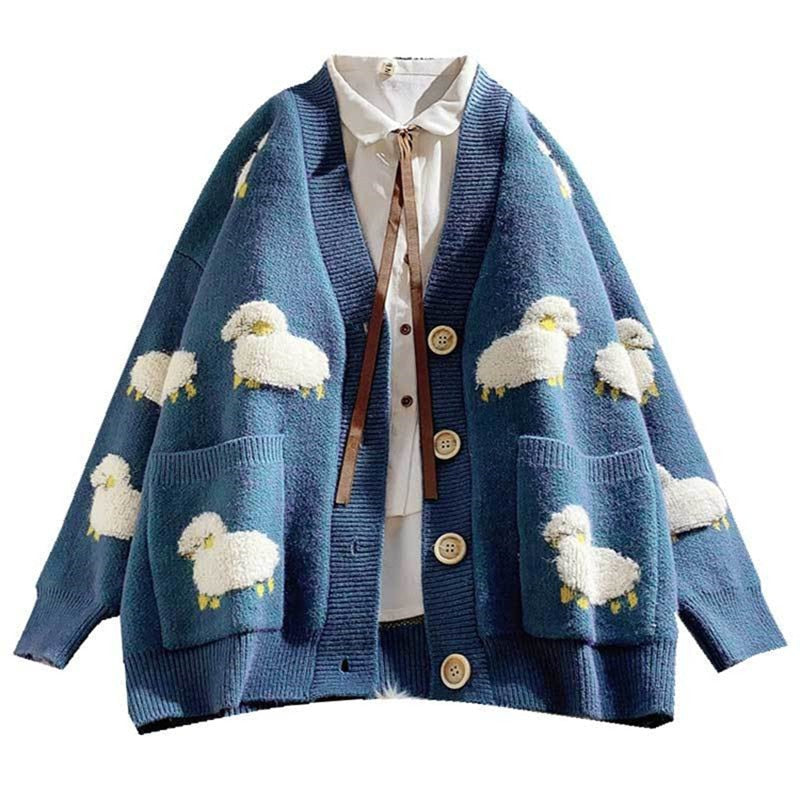Herbst Pullover Lässige Cartoon Pullover Für Frauen Elastische Frauen Baumwolle Volle Hülse Stickerei Schafe Mode Kleiden Große Größe