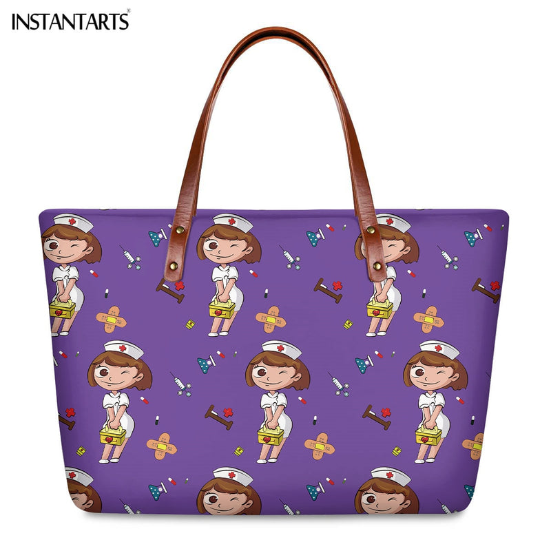 Bolsos de trabajo informales con estampado de enfermera de dibujos animados instantáneos para mujer, bolso de mano de gran capacidad, bolso de hombro de viaje a la moda paramédico de Hospital