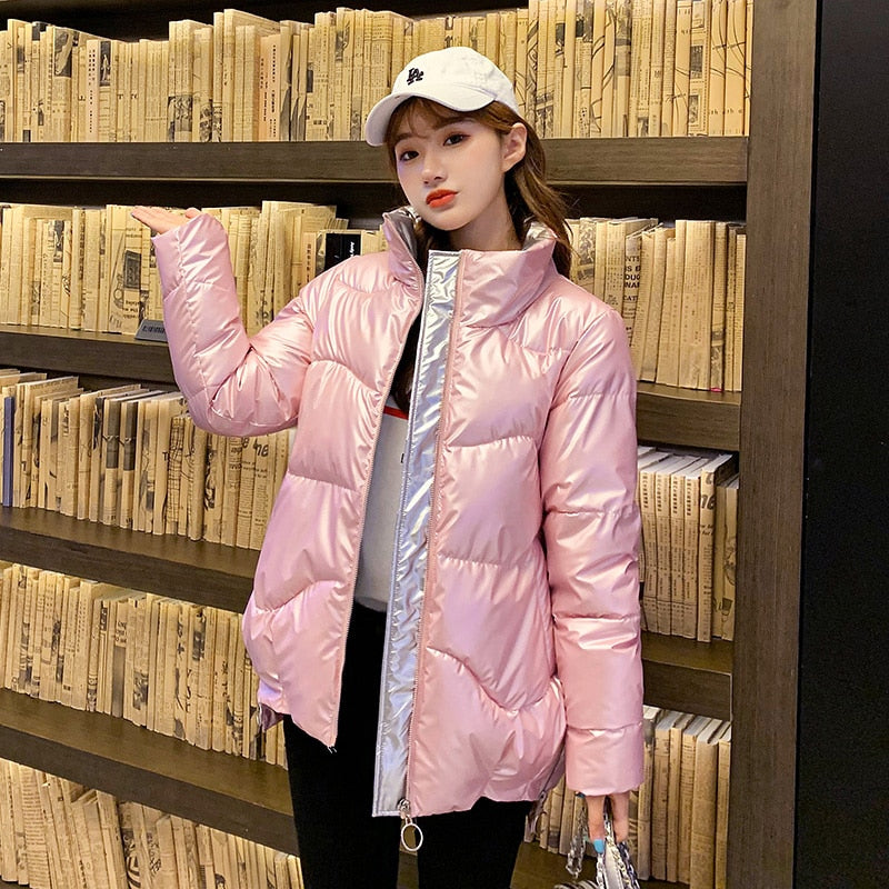 Winter Women Woman Parkan New Shiny Clothes Femme Fashion Young Cotton Coat Thicken Korean Cotton Fashion Jacket A79