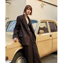 AEL Vintage Autumn Women Pant Suit Dark Brown Loose Blazer Jacket Wide Leg Pants Office Sets (pants and blazer sold separately)