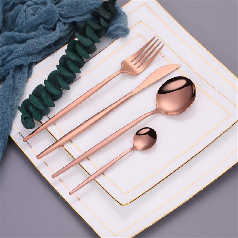 Cutlery Set Rose Gold Dinnerware Set 18/10 Stainless Steel Knife Fork Spoon  Kitchen Tableware Set Flatware Wholesale Cutlery