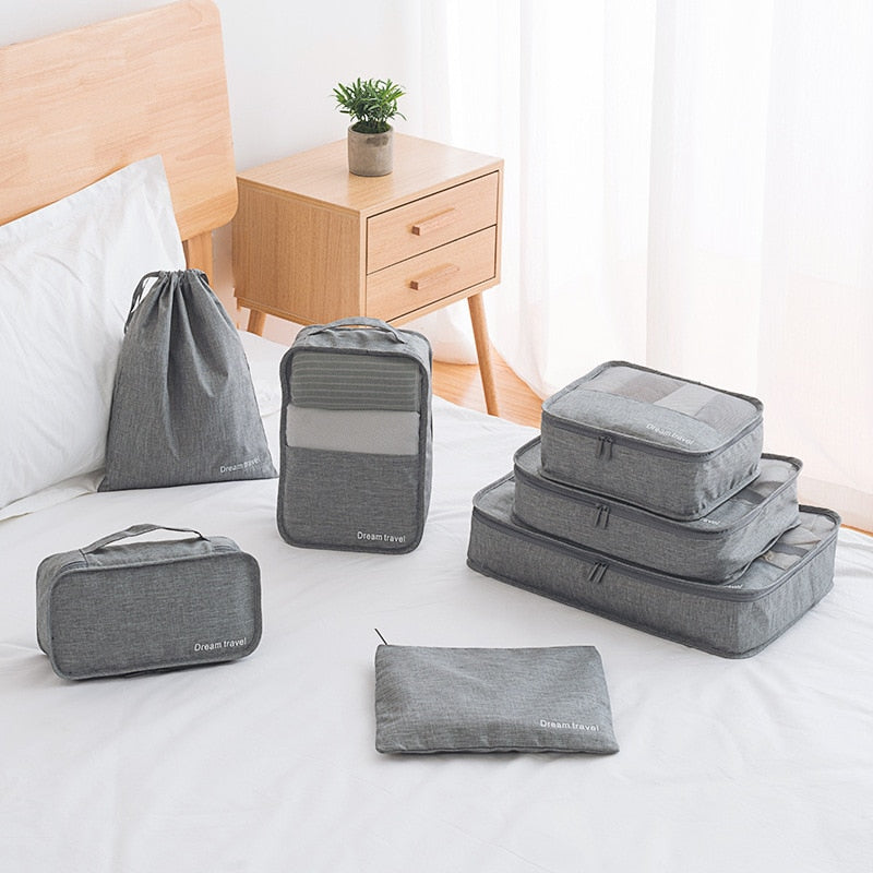 7pcs/set Men Travel Bag Sets Waterproof Packing Cube Portable Clothes Sort Case Women Luggage Organizer Bag Accessories dropship
