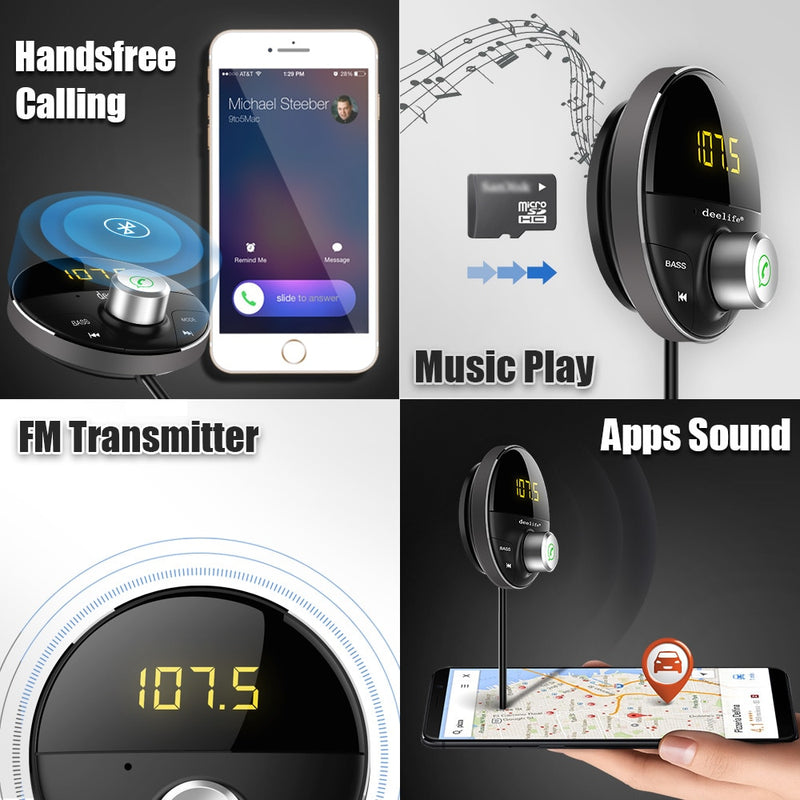 Adaptador AUX Bluetooth Deelife en el kit de manos libres del coche BT 5.0 Receptor de audio para el teléfono del automóvil Manos libres Carkit Transmisor FM