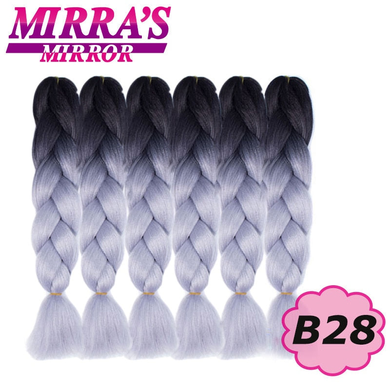 24inch Jumbo Braids Synthetic Hair For Box Braid Ombre Braiding Hair Extensions Three Tone Black Brown Blue Pink Mirra’s Mirror