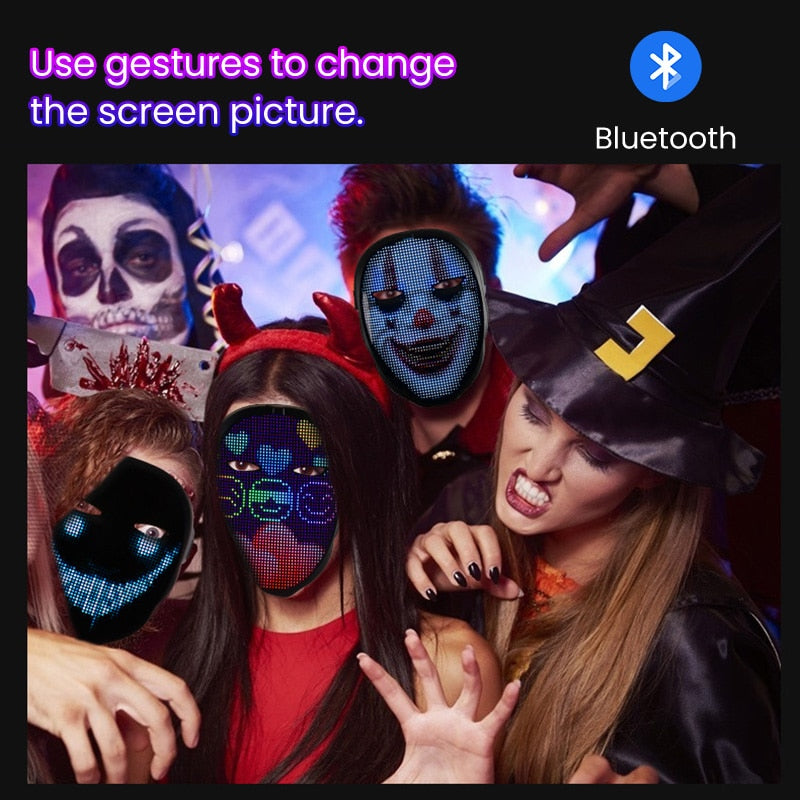 Halloween Bluetooth Led Party Mask Diy Custom Personalized Masks Picture Edit Animation Text Prank RGB Variable Face Glow Maske