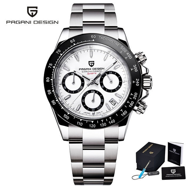 PAGANI DESIGN Herren Quarz Armbanduhr Luxus Saphirglas Sportuhr Kautschukband Chronograph Uhren Herren Japan VK63 Uhr Man