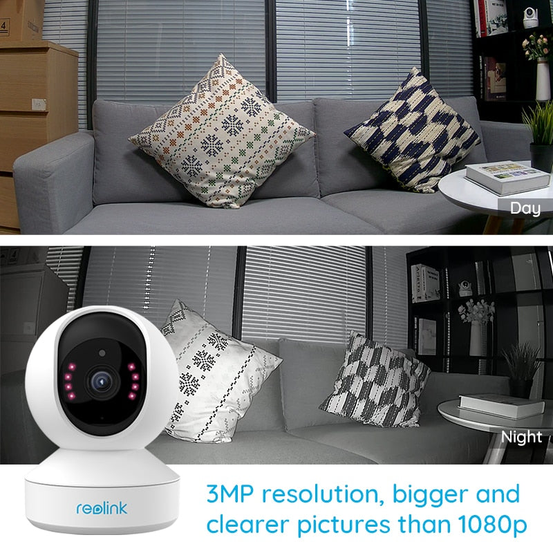 Reolink Indoor IP Kamera WLAN 3MP Super HD Pan&amp;Tilt 2-Wege Audio 24/7 Aufnahme Bewegungserkennung Smart Home Cam für Baby Nanny E1