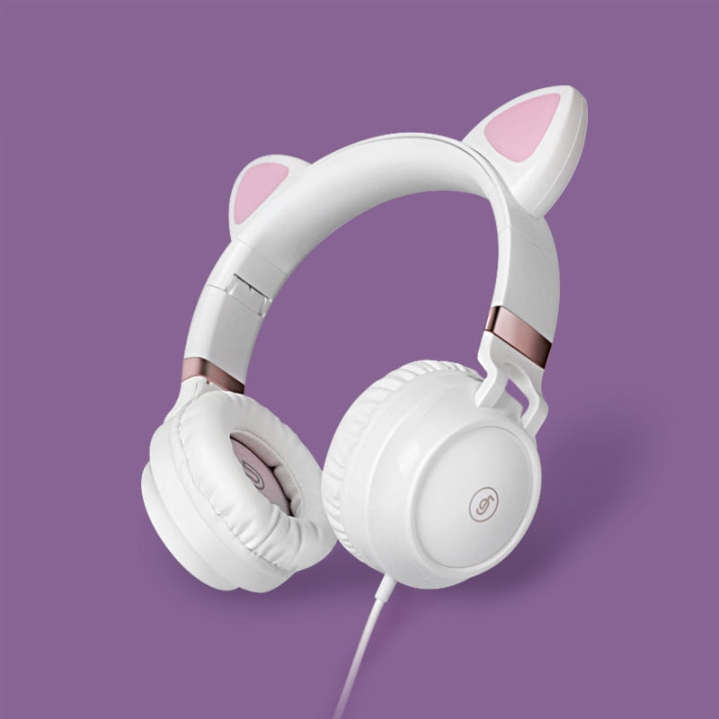 Bonitos auriculares con orejas de gato, auriculares con cable, auriculares estéreo Muisc, auriculares con cable con micrófono, auriculares para niños y niñas adultas, encantadores