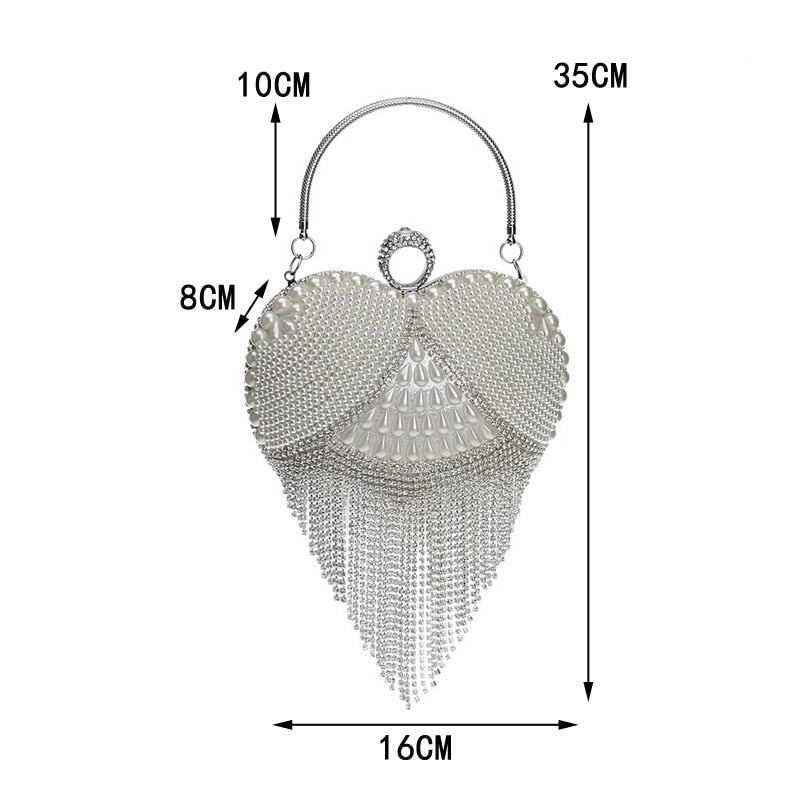 GLOIG Fashion women tassel evening bags diamonds beaded clutch wedding purse shoulder party laides case purse