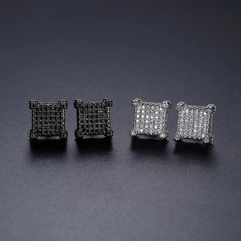 JINSE 10mm Square Cubic Zircon Mens Iced Stud Earring Push Back Black CZ Piercing Crystal Hip Hop Punk Jewelry Christmas Gifts