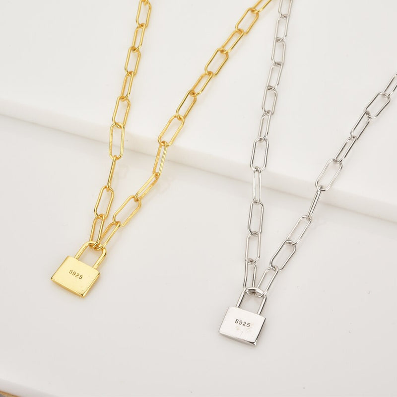 ANDYWEN 925 Plata de ley colgante con candado cadena larga horóscopo cadena 45cm cadenas largas Rock Punk moda joyería fina para mujer