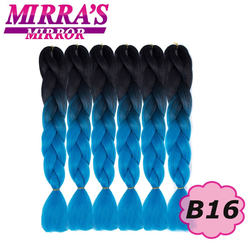 24inch Jumbo Braids Synthetic Hair For Box Braid Ombre Braiding Hair Extensions Three Tone Black Brown Blue Pink Mirra’s Mirror