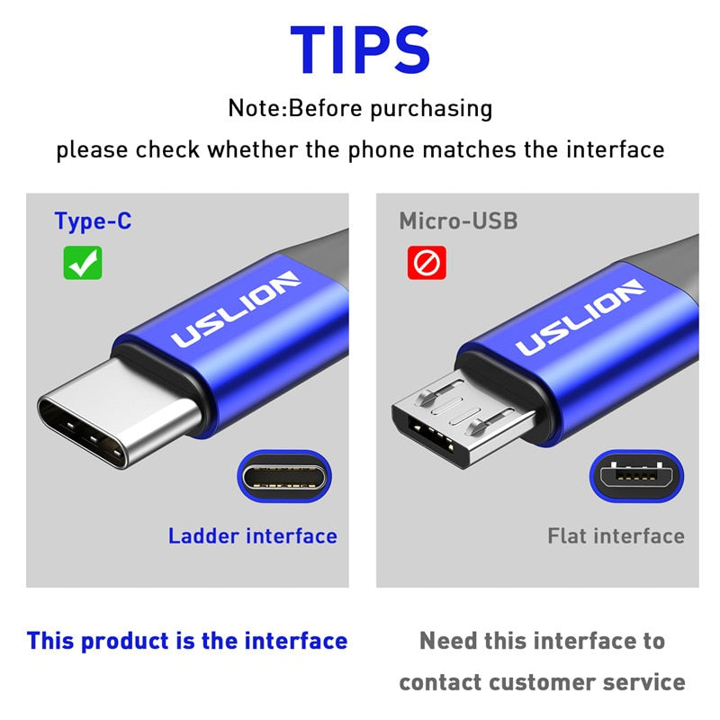 Cable USB tipo C USLION 3A 3m para Xiaomi Redmi Note 10, Cable de carga rápida para teléfono, Cable USB C para Huawei P40 Mate 30, cargador tipo C