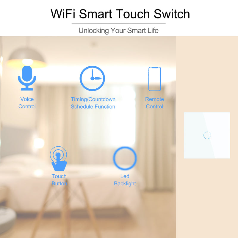 Wifi Wall Touch Switch EU Kein Neutralleiter erforderlich Smart Light Switch 1 2 3 Gang 220V Tuya Smart Home Support Alexa Google Home