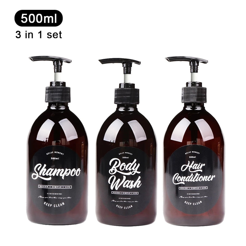 Dispensador de jabón de baño 3 en 1, 500ml, champú, lavado corporal, acondicionador de cabello, botella de plástico, botella de almacenamiento, bomba de presión, subbotella