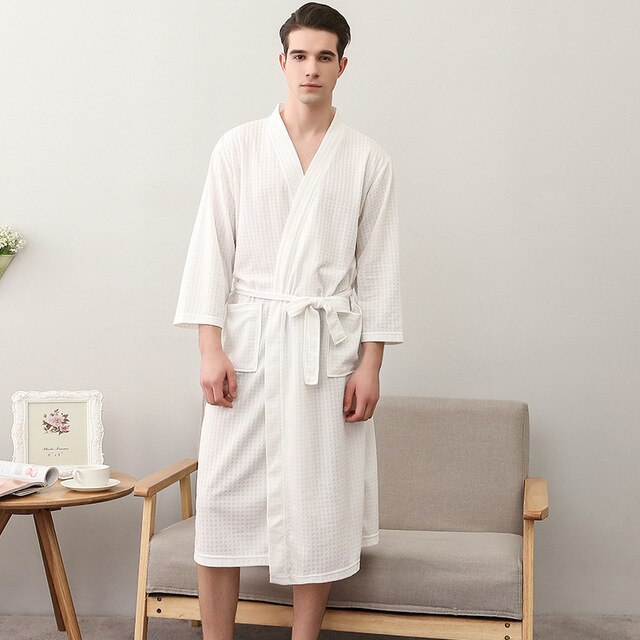 Frauen Sommer 2021 Langer Weicher Bademantel Pyjama Kimono Solide Waffel Bademantel Mit Schärpen Morgenmantel Nachtwäsche Weibliche Homewear