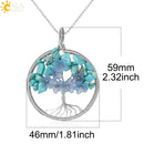 CSJA Tree of Life Pendant Necklace Natural Stone Silver Color Wire Wrap Quartz Crystal Chip Bead Flower Reiki Jewelry Women G306