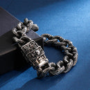 Fongten Vintage Skull Cuban Link Chain Bracelet For Men Punk Skeleton Stainless Steel Charms Curb Mens Bracelets Viking Jewelry