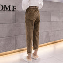 Casual Streetwear Harem Pants Women Autumn Winter Loose Elastic Waist Corduroy Ladies Trousers Harajuku Velvet Warm Pants Female