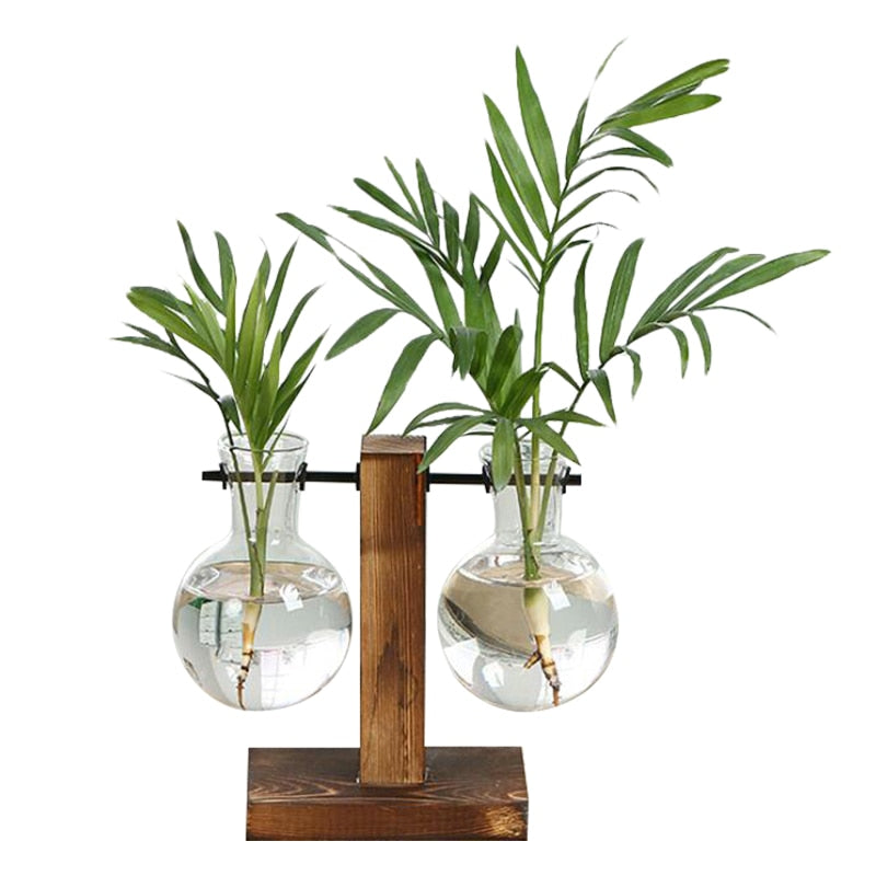 Terrarium Hydroponische Pflanzenvasen Vintage Blumentopf Transparente Vase Holzrahmen Glastischpflanzen Home Bonsai Decor